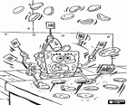 Bob Esponja trabajando como un loco en la cocina del restaurante de hamburguesas