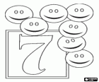 Siete caras sonrientes con el número 7