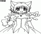 Ichigo Momomiya, el personaje principal de Tokyo Mew Mew, transformada en Mew Ichigo con su robot Masha 