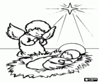 Jesusito, Jesús niño en el pesebre con un ángel y bajo la luz de la estrella de Navidad