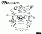 Personaje de Panfu, oso panda con sombrero de frutas