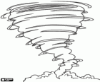 Un tornado, huracán o tromba, una columna de aire en forma de embudo que gira violentamente