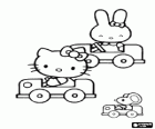 Hello Kitty y sus amigos paseando en sus pequeños coches