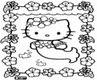 Hello Kitty, una hermosa sirena en un marco de flores