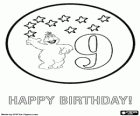 Tarjeta de cumpleaños para los 9 años con nueve estrellas y Telly de Barrio Sésamo