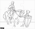 Puzzle de la Edad Media - Un caballero con su caballo y su escudero con el escudo