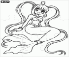 Puzzle de Mermaid Melody. Rompecabezas de Lucía o Luchia, la princesa sirena del Océano Pacífico Norte