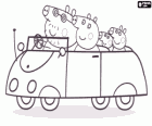 Peppa Pig con su familia en el coche: Papá Pig, Mamá Pig y George Pig, su hermano pequeño