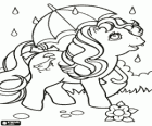 Mi pequeño pony con un paraguas bajo la lluvia