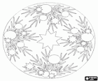 Mandala navideño con estrellas, bolas y hojas de abeto