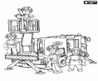Los bomberos de Pontypandy en acción con el camión de bomberos