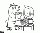 Peppa Pig y su madre en el ordenador o computador