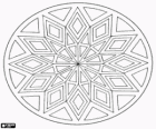 Mandala circular de una estrella formada por triangulos y rombos