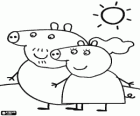 Los padres de Peppa Pig paseando bajo el sol