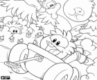 Puffles jugando con un carrito o carreta, Club Penguin