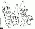 Gnomeo, Benvolio, Lady Azulejo y Shroom. Personajes de Gnomeo y Julieta