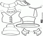 Ropa para vestir al muñeco de nieve: sombrero y gorro, bufanda y corbata, guantes, chaleco