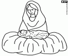 La Virgen María y el Niño Jesús en el pesebre
