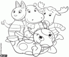 Uniqua, Austin, Tasha y Tyrone, cuatro de los amiguitos del jardín, los Backyardigans