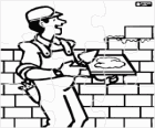 Rompecabezas de albañil construyendo una pared de ladrillos