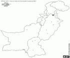 Mapa de la República Islámica del Pakistán. Capital: Islamabad. País con costas al mar Arábigo