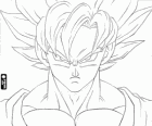 El rostro de Goku, un guerrero supersaiyajin Dragon Ball