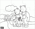 Puzzle de Ricitos de oro y los tres osos. Rompecabezas de la familia de los tres osos cerca de casa