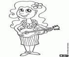 Mujer de Hawai tocando el ukelele. Hawaiana
