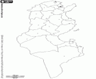Mapa de Túnez, la República Tunecina. Capital: Túnez. País del norte de África con una larga costa en el mar Mediterraneo