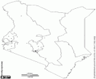 Mapa de la República de Kenia. Capital: Nairobi. País del este de África con costa al océano Índico