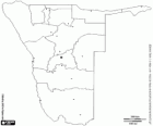 Mapa de la República de Namibia. Capital: Windhoek. País del sudoeste de África con costas al océano Atlántico