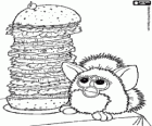 Un hambriento Furby con una enorme hamburguesa