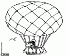 Un globo volando con un pasajero en la cesta