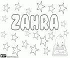Zahra, nombre de origen árabe. Tiene diferentes significados según la pronunciación: flor, lumioso
