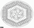 Mandala circular con hexágonos formado por anillos y hojas