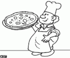Un pizzero, pizzaiolo, un cocinero que hace pizzas