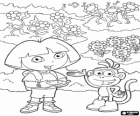 Dora y el mono Botas con las flores de la primavera