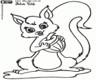 La ardilla con una bonita cola tiene una bellota. Dibujo de Julieta Vitali