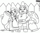 Gnomeo y Julieta con sus respectivos mejores amigos, Shroom y Nanette