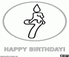 Siete años. ¡Felicidades! Siete velas en el pastel de cumpleaños o un número siete con una vela