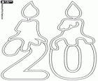 Un dos y un cero con las velas encendidas. Un número veinte para el cumpleaños