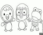 Pororo El Pequeño Pingüino entre dos de sus amigos, Petty y Crong