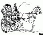 Un carruaje con dos ruedas y tirado por un caballo. Un carro para dos pasajeros con una capota plegable y un asiento exterior para el conductor