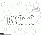 Beata, nombre de origen latino. Forma femenina de Beato. Derivado de la palabra latina, beatus