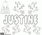Justine, nombre para niña en inglés, francés, alemán, noruego y holandés. Justine, nombre derivado del latino Iustina
