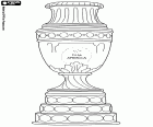 El trofeo de la Copa América de fútbol. Torneo internacional de las selecciones de fútbol de los diez países de la CONMEBOL, Confederación Sudamericana de Fútbol, y dos selecciones invitadas