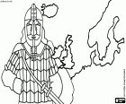 Un guerrero vikingo y un mapa de los territorios del pueblo vikingo