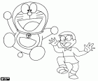 Los protagonistas principales son el gato cósmico Doraemon y su amigo humano, un niño japonés llamado Nobita Nobi