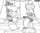 Los cuatro pingüinos de Madagascar en el circo actuando al lado de Stefano el león marino en la película Madagascar 3: De marcha por Europa o Los fugitivos