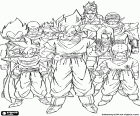 Un grupo de personajes de Dragon Ball, entre ellos Son Goku, Son Gohan, Krilin y Vegeta